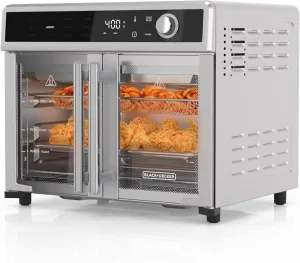 BLACK DECKER Crisp 'N Bake Air Fryer Toaster Oven Combo, 12 in 1 Countertop Convection Oven Cooks Food Fast, Fits a Whole Pizza or 6 Toast Slices, French Doors with Stainless Steel Finish