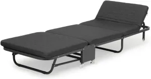 Black Foldable Cot Rollaway Sleeping Bed Adjustable Backrest Recliner w/Mattress