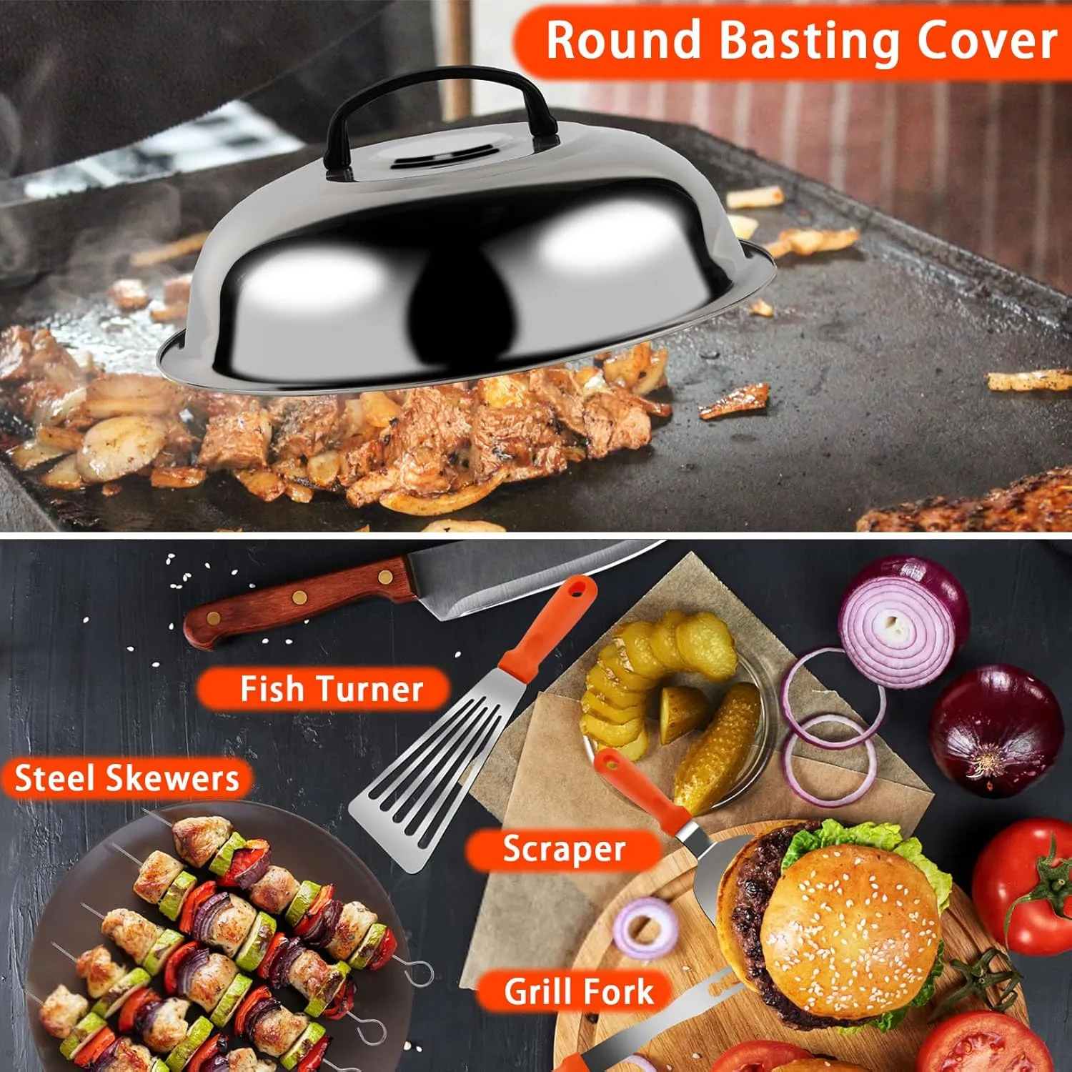 Blackstone Griddle Accessories Kit, 27PCS Flat Top Grill Accessories Set for Blackstone and Camp Chef, Spatula, Scraper, Basting Cover, Egg Rings, Grill Tool Set for Outdoor BBQ and Camping