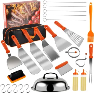 Blackstone Griddle Accessories Kit, 27PCS Flat Top Grill Accessories Set for Blackstone and Camp Chef, Spatula, Scraper, Basting Cover, Egg Rings, Grill Tool Set for Outdoor BBQ and Camping