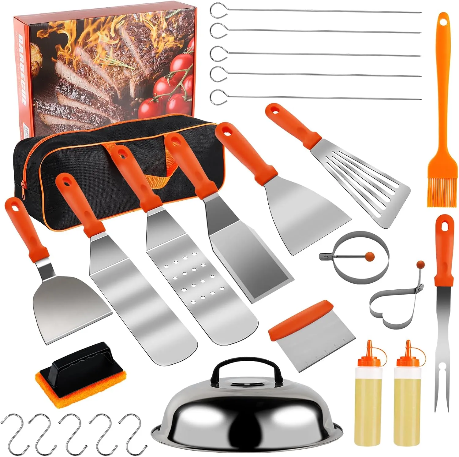 Blackstone Griddle Accessories Kit, 27PCS Flat Top Grill Accessories Set for Blackstone and Camp Chef, Spatula, Scraper, Basting Cover, Egg Rings, Grill Tool Set for Outdoor BBQ and Camping