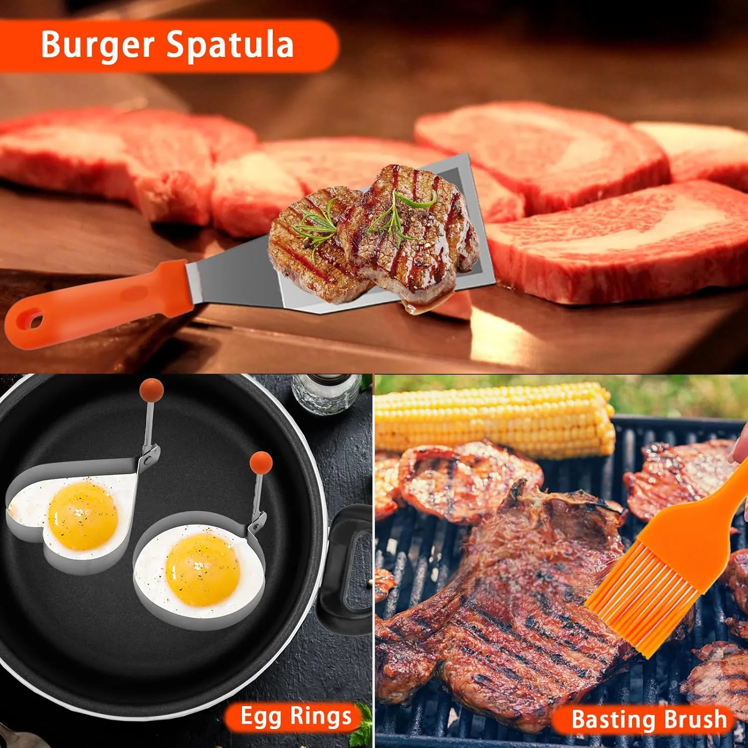Blackstone Griddle Accessories Kit, 27PCS Flat Top Grill Accessories Set for Blackstone and Camp Chef, Spatula, Scraper, Basting Cover, Egg Rings, Grill Tool Set for Outdoor BBQ and Camping