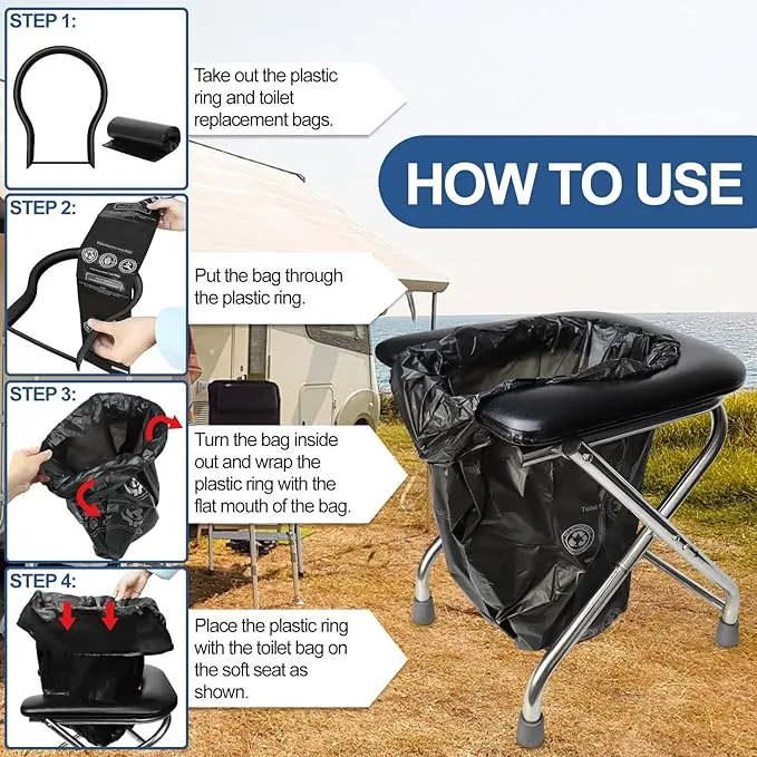 BLIKA U Shaped 350 LBS Portable Toilet for Camping, Portable Folding Toilet, Stainless Steel Portable Toilet with Soft Seat, Portable Toilet for Adult, Outdoor Camp Toilet