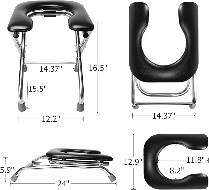BLIKA U Shaped 350 LBS Portable Toilet for Camping, Portable Folding Toilet, Stainless Steel Portable Toilet with Soft Seat, Portable Toilet for Adult, Outdoor Camp Toilet