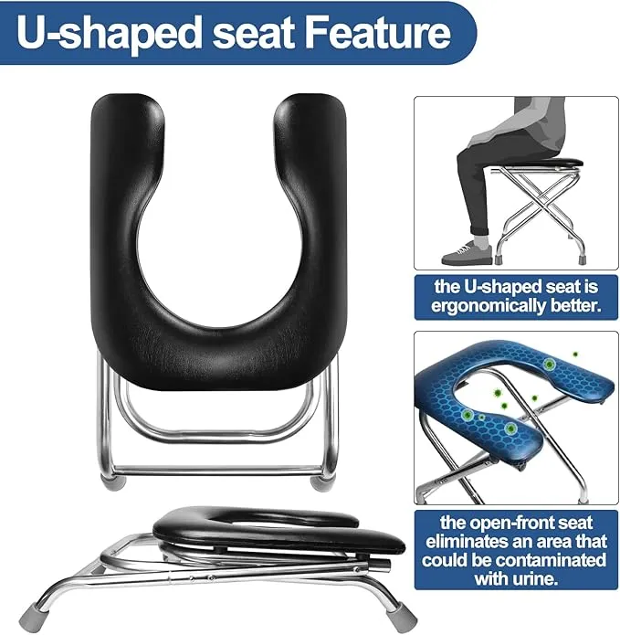 BLIKA U Shaped 350 LBS Portable Toilet for Camping, Portable Folding Toilet, Stainless Steel Portable Toilet with Soft Seat, Portable Toilet for Adult, Outdoor Camp Toilet