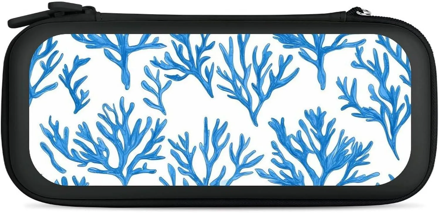 Blue Coral Branch Compatible with Switch Carrying Case Hard Travel Game Bag Pouch with 15 Games Accessories