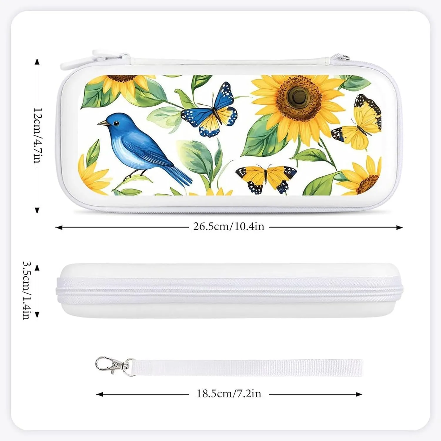 Blue Jay Birds Sunflowers Butterfly Compatible with Switch Carrying Case Hard Travel Game Bag Pouch with 15 Games Accessories
