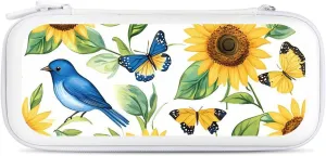 Blue Jay Birds Sunflowers Butterfly Compatible with Switch Carrying Case Hard Travel Game Bag Pouch with 15 Games Accessories