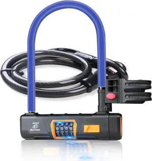 Blue Silicone 4-Digit Resettable Combination Heavy Duty Anti-Theft Locks and 12mm x1.2m Cable,Keyless Lock for Outdoor,U-Lock with Sturdy Mounting Bracket,for Mountain Bikes,（1 Set）