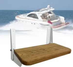 Boat Fold-Up Footrest, RV Wall Mounted Foldable Step with Teak and Aluminum Hardware for Boat Yacht RV Home, 12"L x 6"W