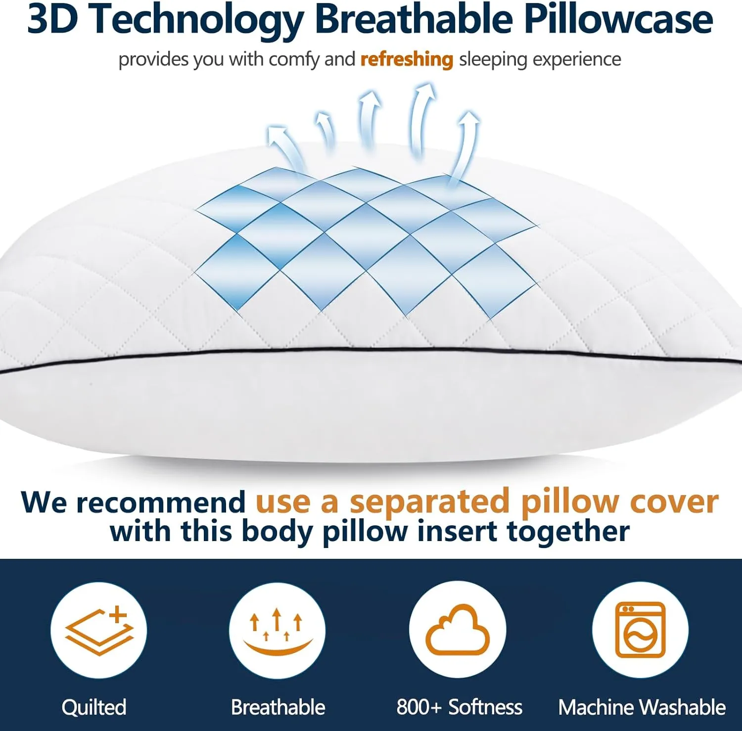 Body Pillow, Cooling Memory Foam Body Pillows for Adults Sleeping, Long Pillow for Bed, Big Large Firm Full Body Pillow for Side Sleeper, 20x54 Inch, White