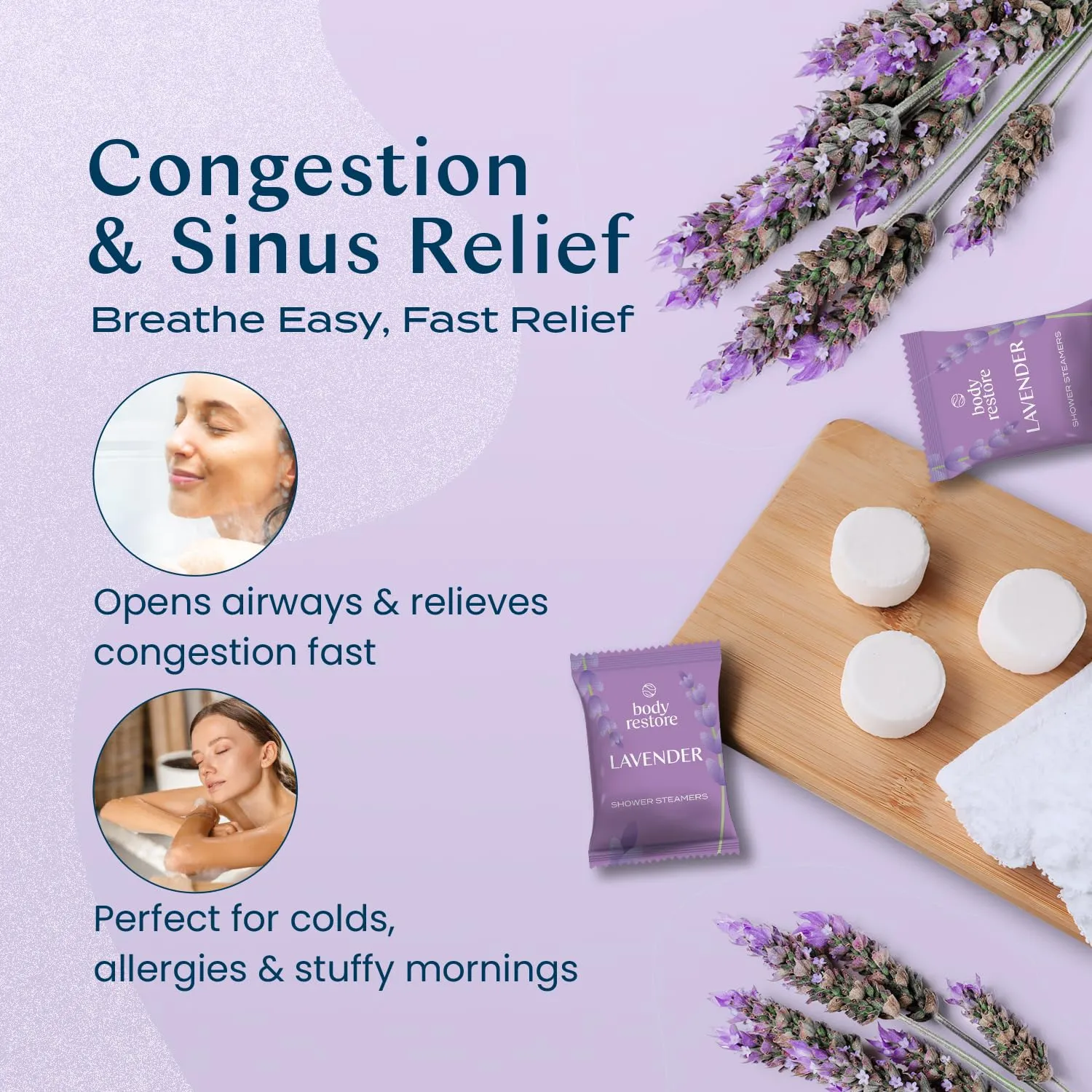 Body Restore Shower Steamers Aromatherapy 15 Pack - Mothers Day Gifts for Mom, Grandma, Birthday Gift for Dad, Daughter, Best Friend, Travel Essentials, Stress Relief, Self Care, Bath Bombs - Lavender