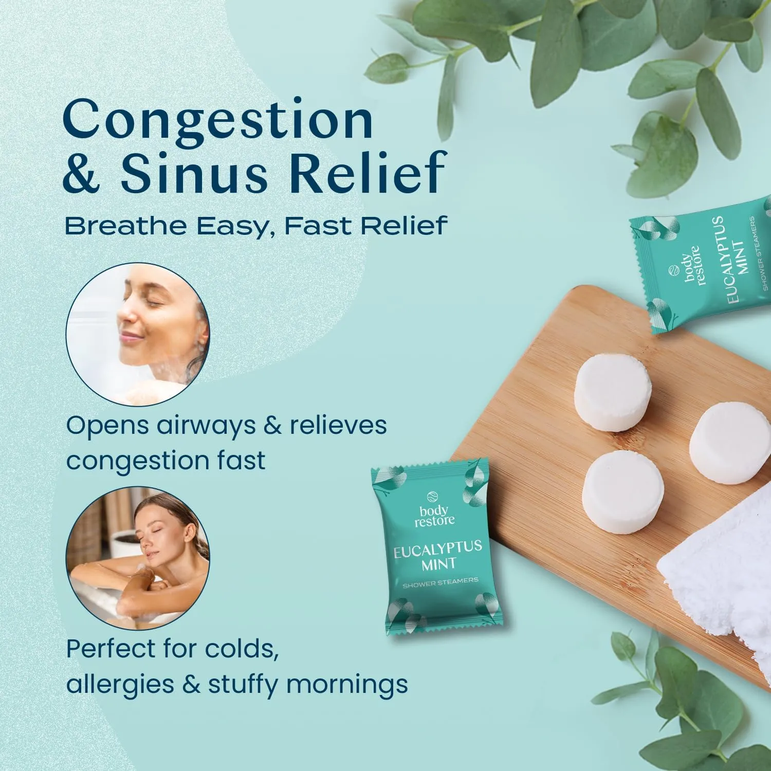 Body Restore Shower Steamers Aromatherapy 15 Pack - Mothers Day Gifts for Mom, Grandma, Birthday Gift for Dad, Daughter, Best Friend, Travel Essentials, Stress Relief, Self Care - Eucalyptus