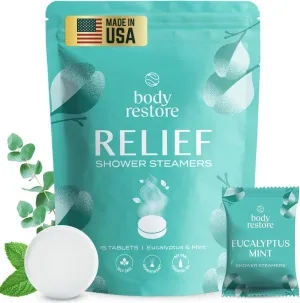 Body Restore Shower Steamers Aromatherapy 15 Pack - Mothers Day Gifts for Mom, Grandma, Birthday Gift for Dad, Daughter, Best Friend, Travel Essentials, Stress Relief, Self Care - Eucalyptus