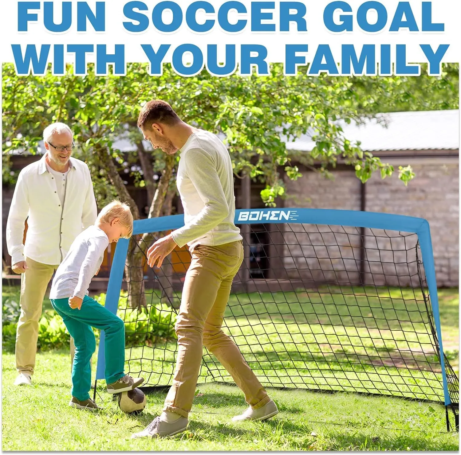 BOHEN 5x3FT Portable Soccer Goal for Kids Backyard with Carry Bag - Easy Folding Lightweight Fun for Outdoor Indoor Training Games for Teen Youth Adult