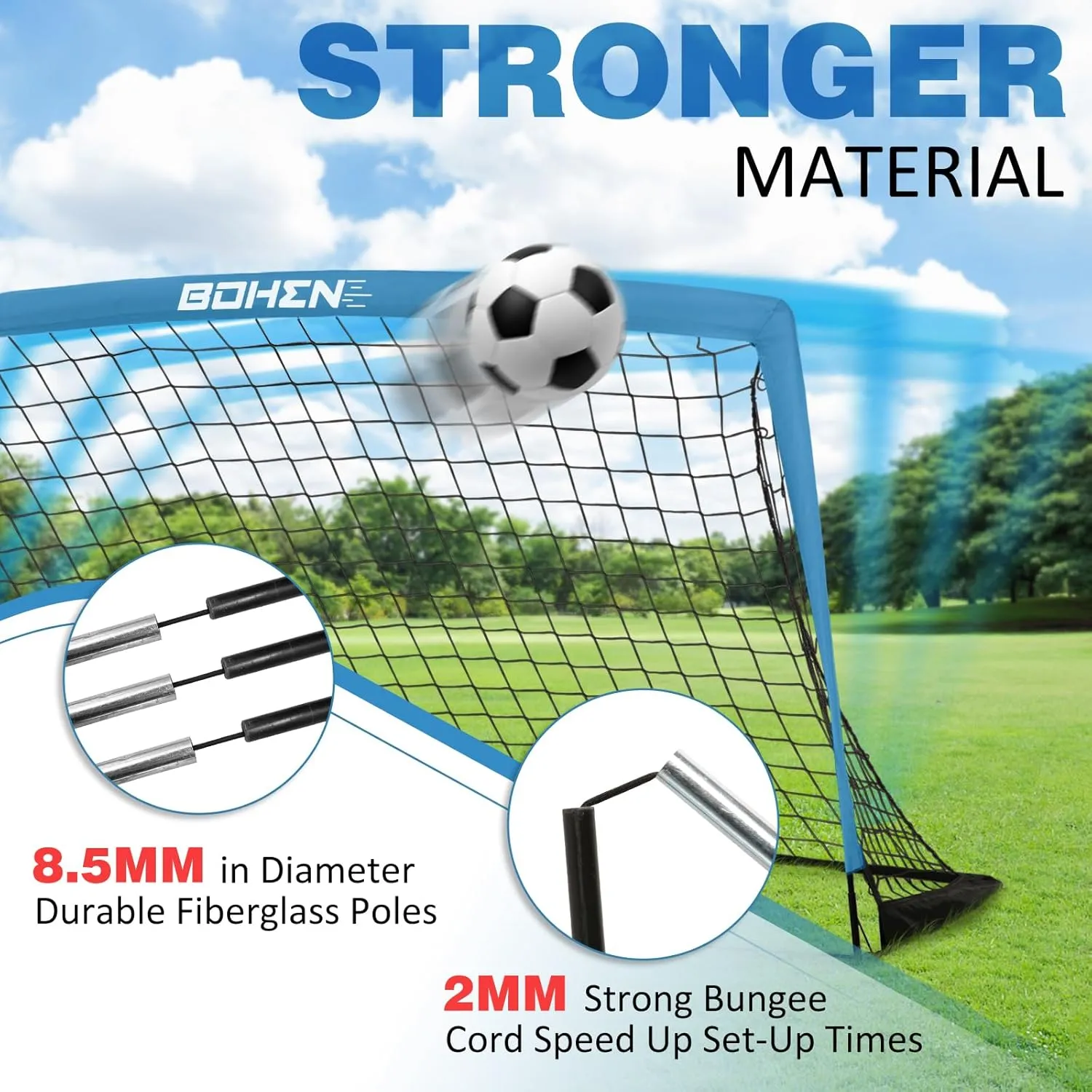 BOHEN 5x3FT Portable Soccer Goal for Kids Backyard with Carry Bag - Easy Folding Lightweight Fun for Outdoor Indoor Training Games for Teen Youth Adult
