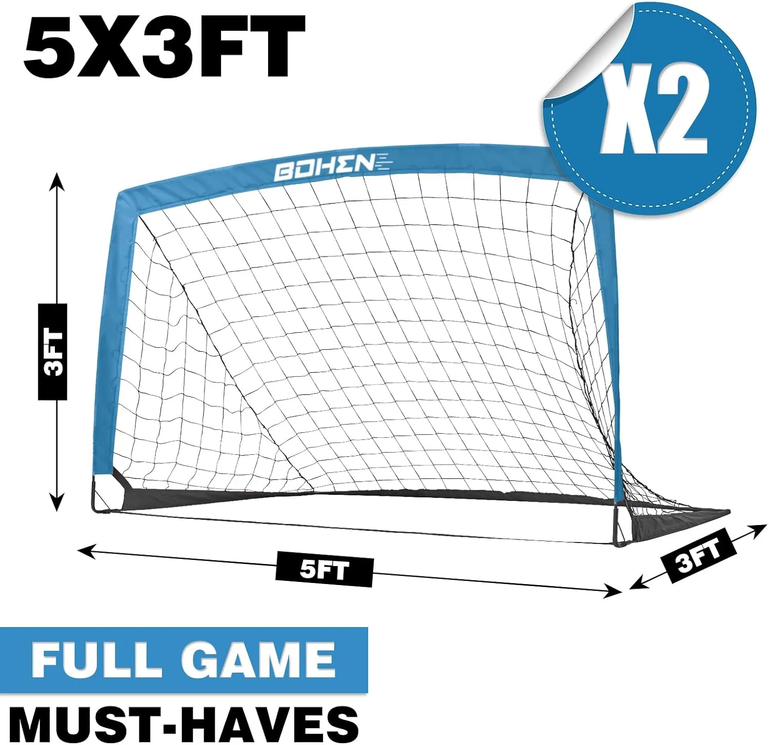 BOHEN 5x3FT Portable Soccer Goal for Kids Backyard with Carry Bag - Easy Folding Lightweight Fun for Outdoor Indoor Training Games for Teen Youth Adult