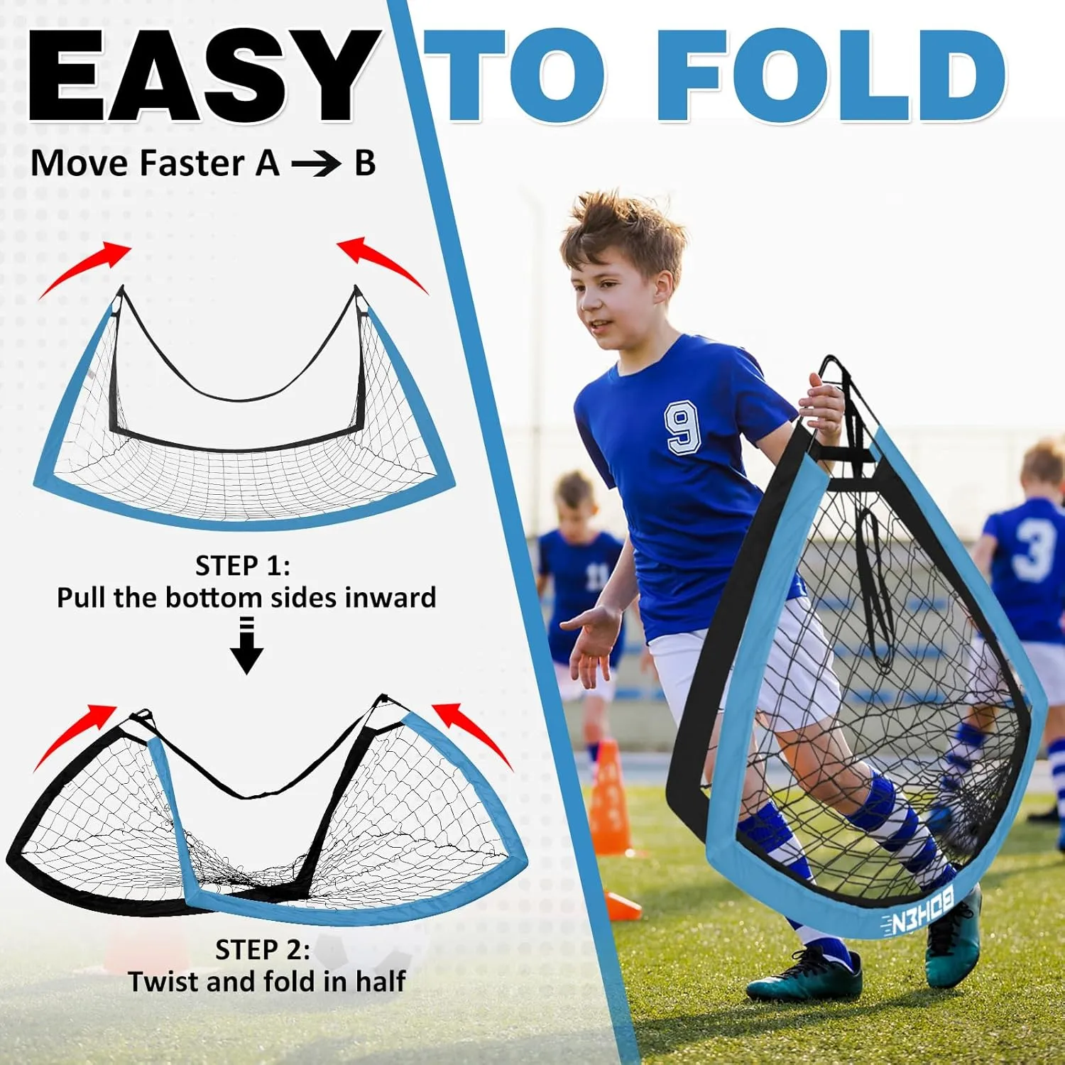 BOHEN 5x3FT Portable Soccer Goal for Kids Backyard with Carry Bag - Easy Folding Lightweight Fun for Outdoor Indoor Training Games for Teen Youth Adult