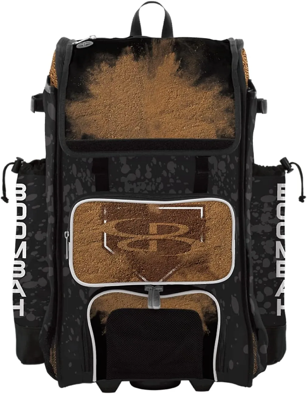 Boombah Rolling Catchers Superpack 2.0 Baseball/Softball Gear Bag - 23-1/2" x 13-1/2" x 9-1/2" - Baseball Homeplate Black/White - Telescopic Handle - Holds 4 Bats - Wheeled Version