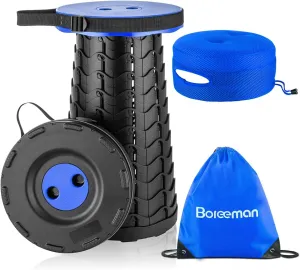 Boreeman Upgraded Folding Stool with Cushion Lightweight Yet More Sturdy with Load Capacity 400lbs Portable Collapsible Stool Retractable Stool for Camping Fishing Hiking BBQ (Blue)