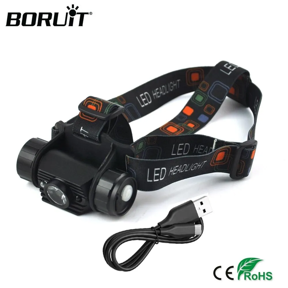 BORUiT RJ-020 3W Mini Headlight IR Sensor Flashlight USB Rechargeable Headlamp Camping Hunting Head Torch By 18650 Battery