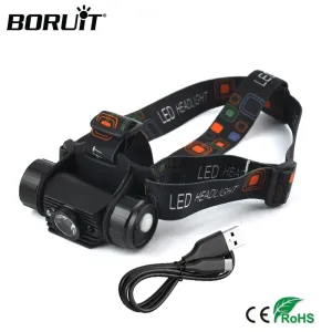BORUiT RJ-020 3W Mini Headlight IR Sensor Flashlight USB Rechargeable Headlamp Camping Hunting Head Torch By 18650 Battery