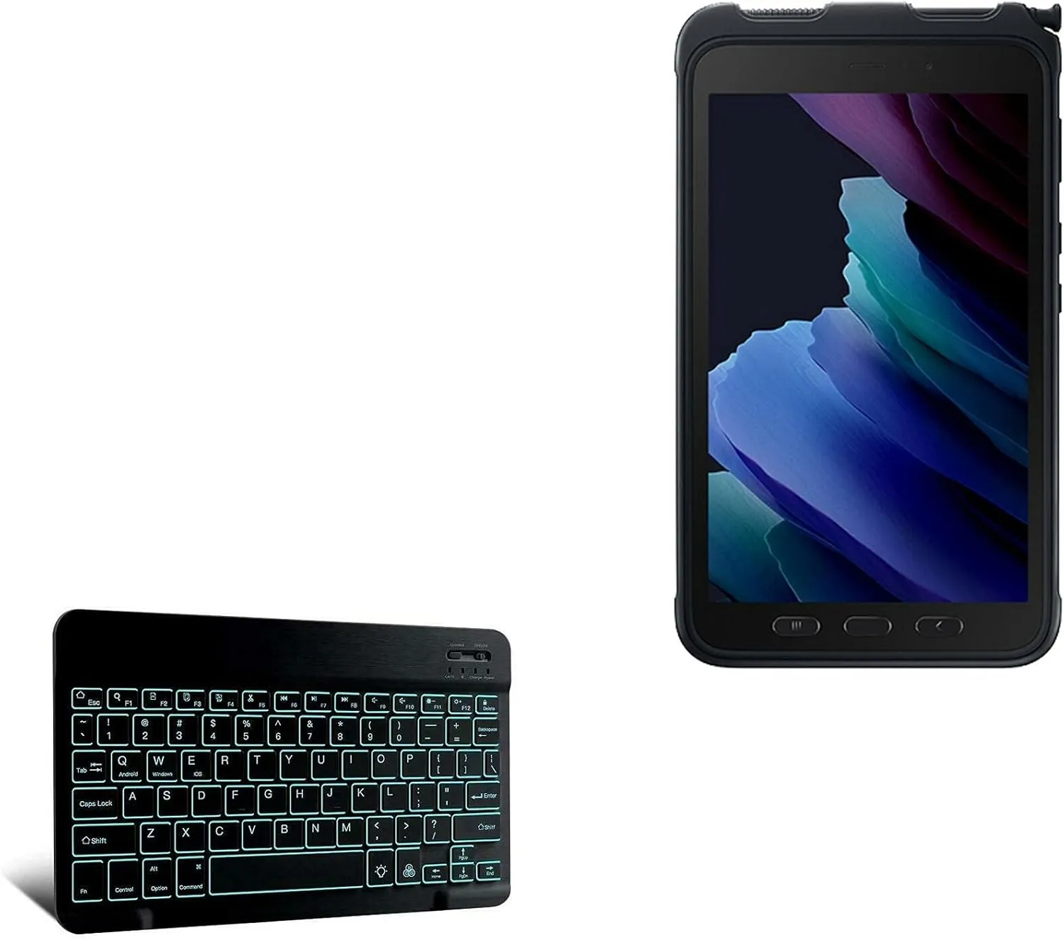 BoxWave Keyboard Compatible with Samsung Galaxy Tab Active 3 - SlimKeys Bluetooth Keyboard - with Backlight, Portable Slim LED 7 Colors - Jet Black