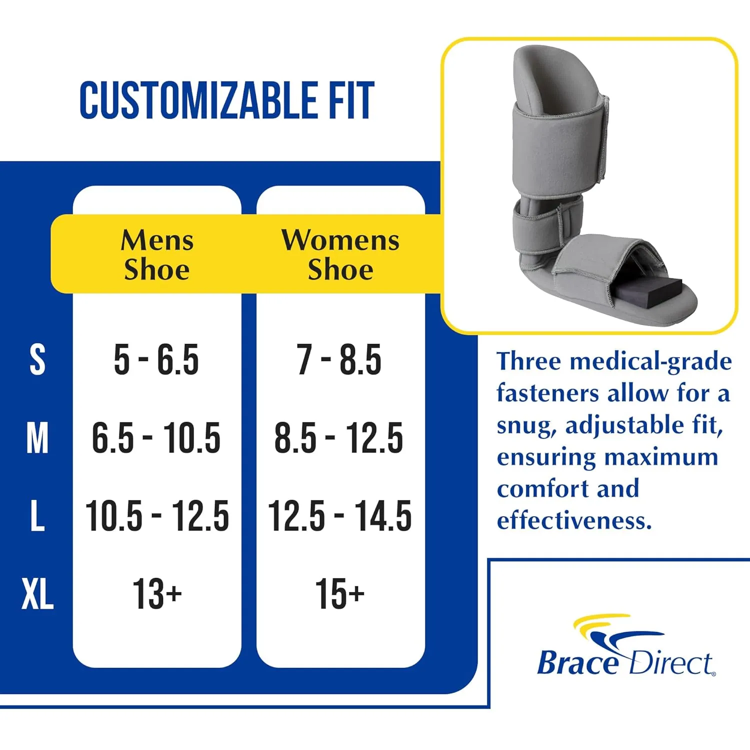 Brace Direct Padded Night Splint 90 Degree Sleeping Boot - Immobilizing Stretching Support for Plantar Fasciitis, Drop Foot, Achilles Tendonitis, Heel Spurs, Medium (US Shoe Men 7.5-10.5 / Women