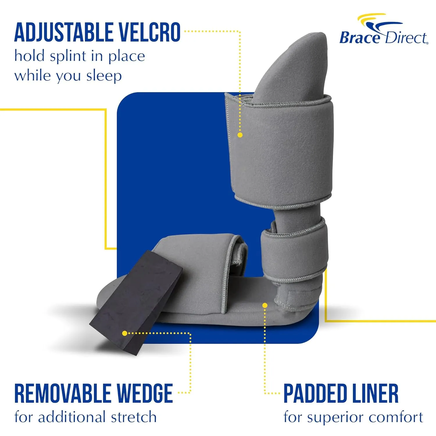 Brace Direct Padded Night Splint 90 Degree Sleeping Boot - Immobilizing Stretching Support for Plantar Fasciitis, Drop Foot, Achilles Tendonitis, Heel Spurs, Medium (US Shoe Men 7.5-10.5 / Women