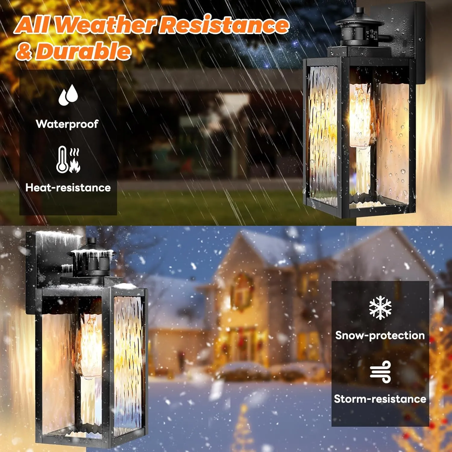 Brightever Motion Sensor Outdoor Lights Fixture, Dusk to Dawn Exterior Porch Light Wall Mount with Water-Rippled Glass, Black Modern Outside Wall Sconce Lanterns for House, Garage, Bulbs Not Included