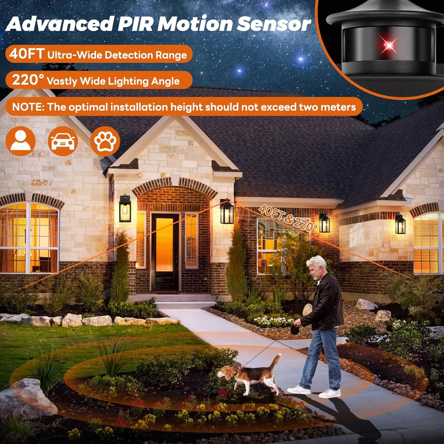 Brightever Motion Sensor Outdoor Lights Fixture, Dusk to Dawn Exterior Porch Light Wall Mount with Water-Rippled Glass, Black Modern Outside Wall Sconce Lanterns for House, Garage, Bulbs Not Included