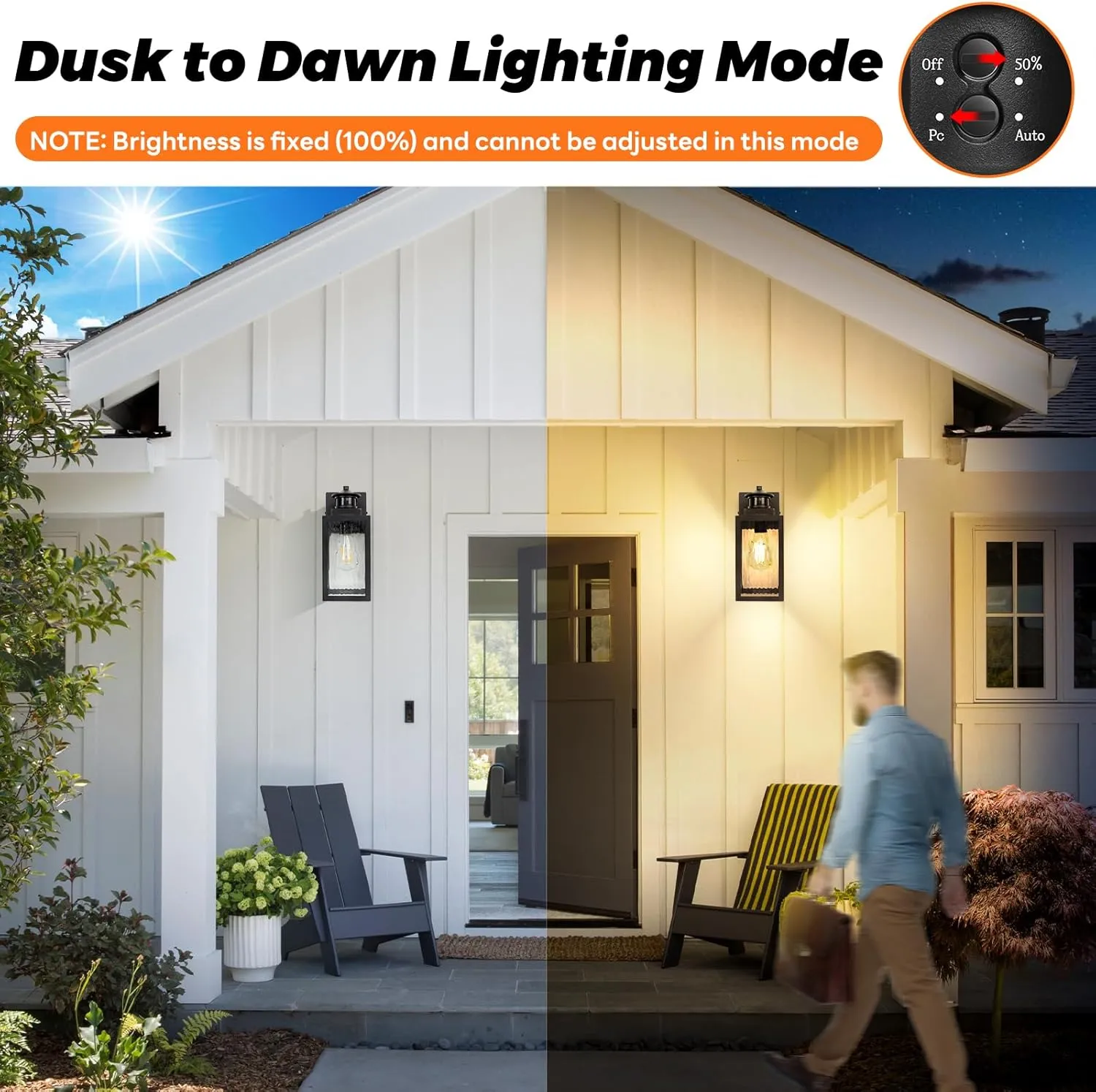 Brightever Motion Sensor Outdoor Lights Fixture, Dusk to Dawn Exterior Porch Light Wall Mount with Water-Rippled Glass, Black Modern Outside Wall Sconce Lanterns for House, Garage, Bulbs Not Included