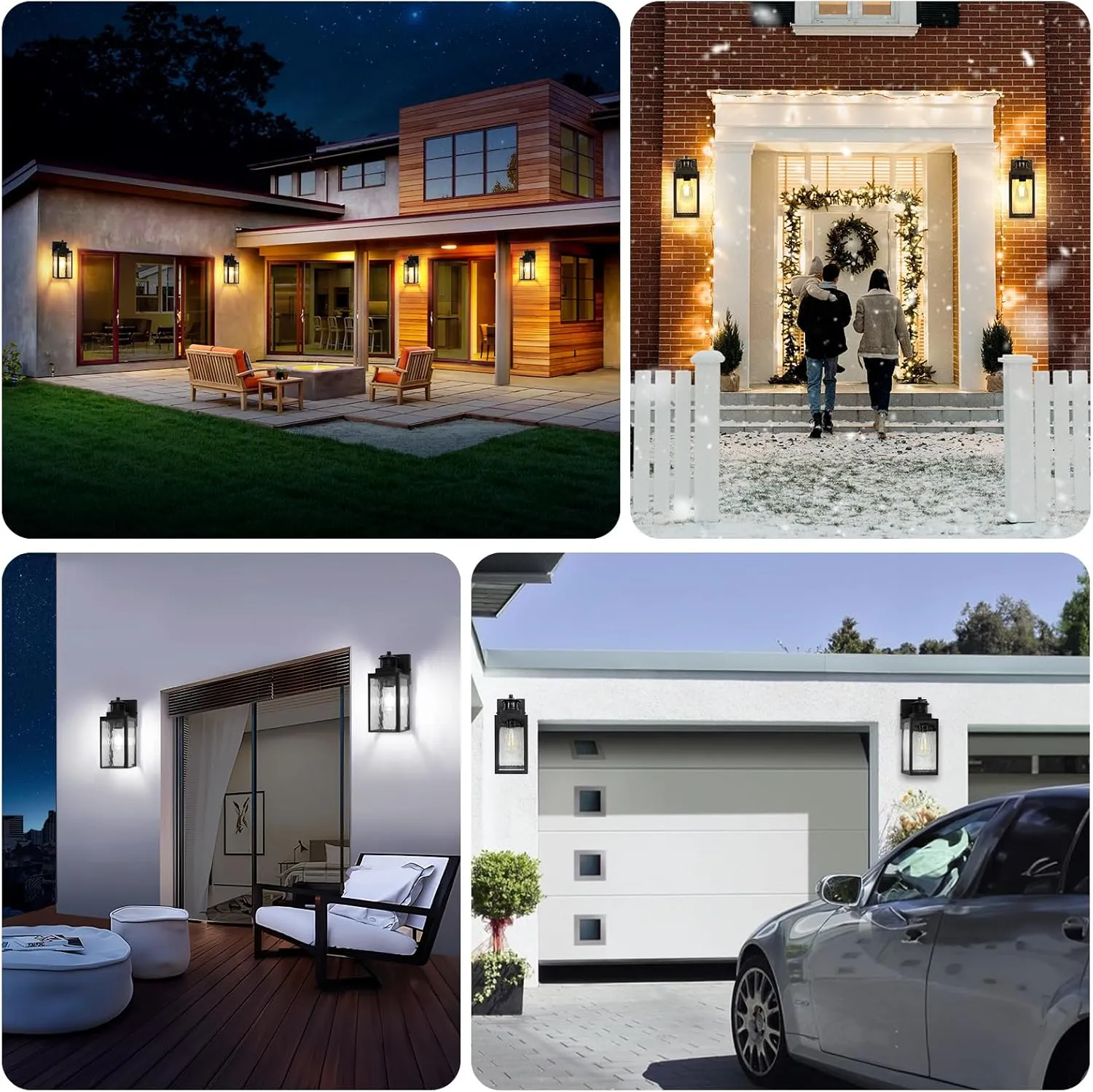 Brightever Motion Sensor Outdoor Lights Fixture, Dusk to Dawn Exterior Porch Light Wall Mount with Water-Rippled Glass, Black Modern Outside Wall Sconce Lanterns for House, Garage, Bulbs Not Included