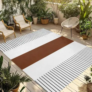 Brown White Outdoor Patio Rug 5x8ft Large,Washable RV Camping Outside Area Runner Rug Mat,Boho Geometric Tribal Stripes Bohemian Modern Carpet for Picnic Backyard Deck Porch Balcony Beach & Indoor