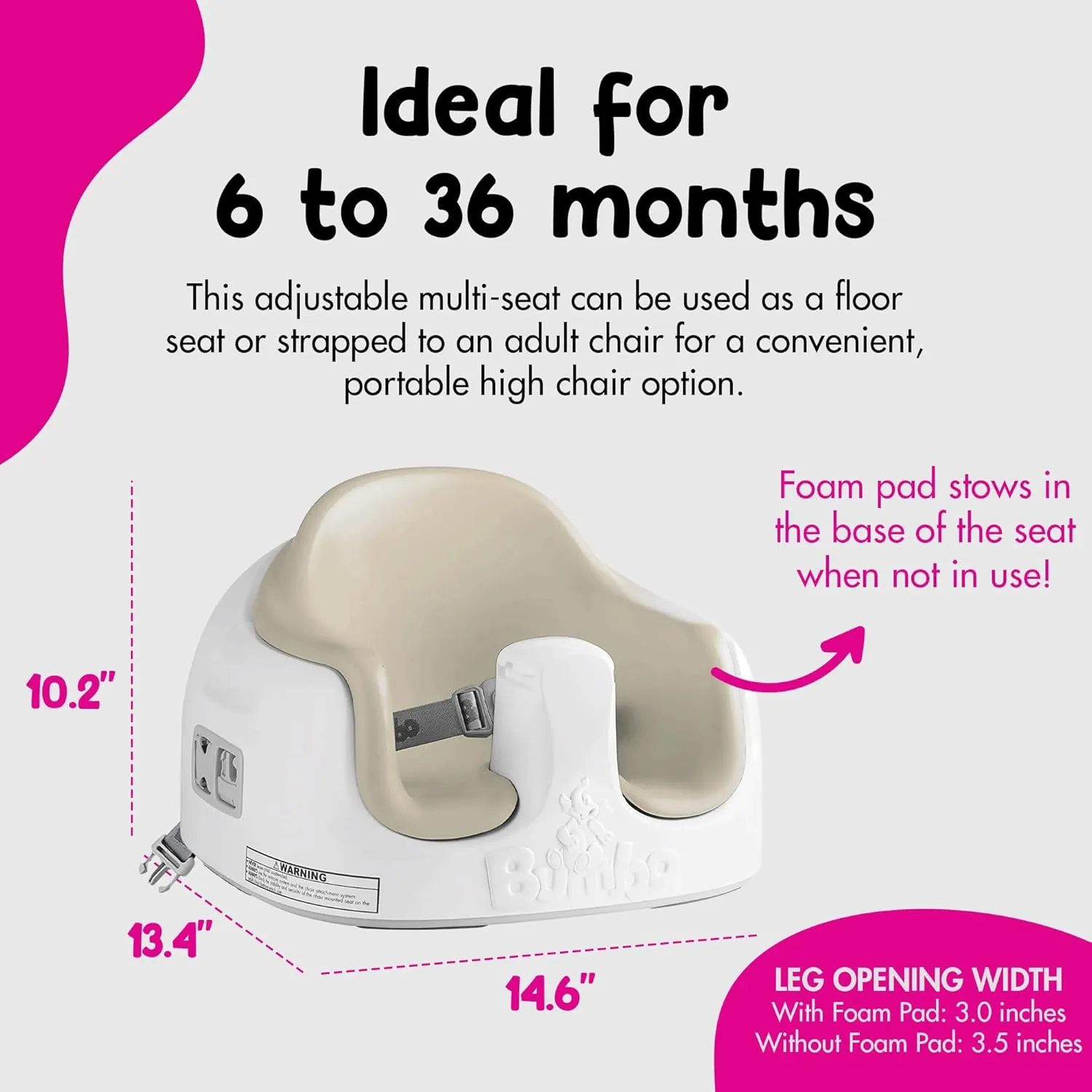 Bumbo 3-in-1 Baby Multi Seat Booster with Feeding Tray, 6-36 Months Old, Taupe - High Chair and Floor Seat Accessory for Babies, Infants, and Toddlers