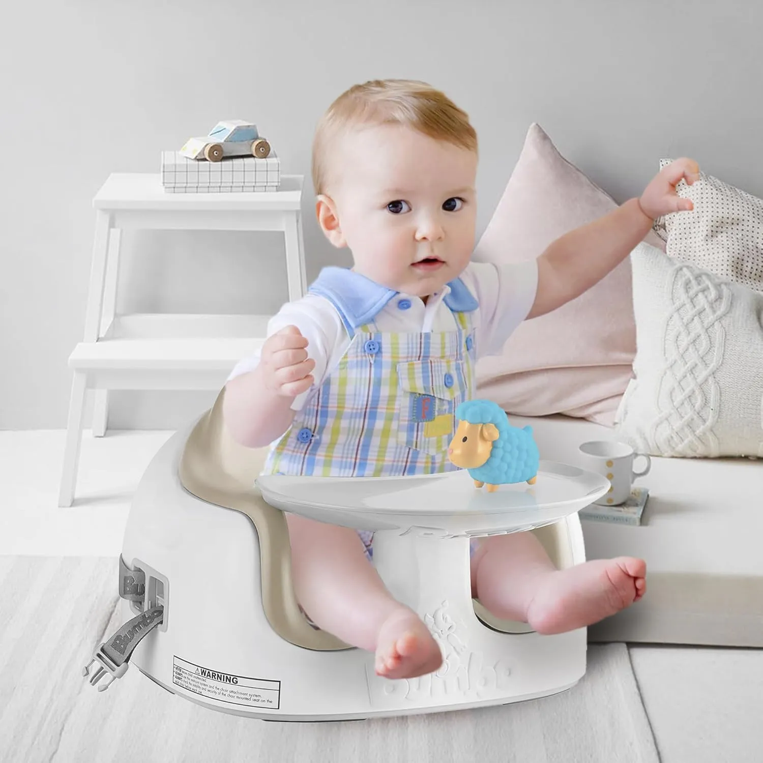 Bumbo 3-in-1 Baby Multi Seat Booster with Feeding Tray, 6-36 Months Old, Taupe - High Chair and Floor Seat Accessory for Babies, Infants, and Toddlers