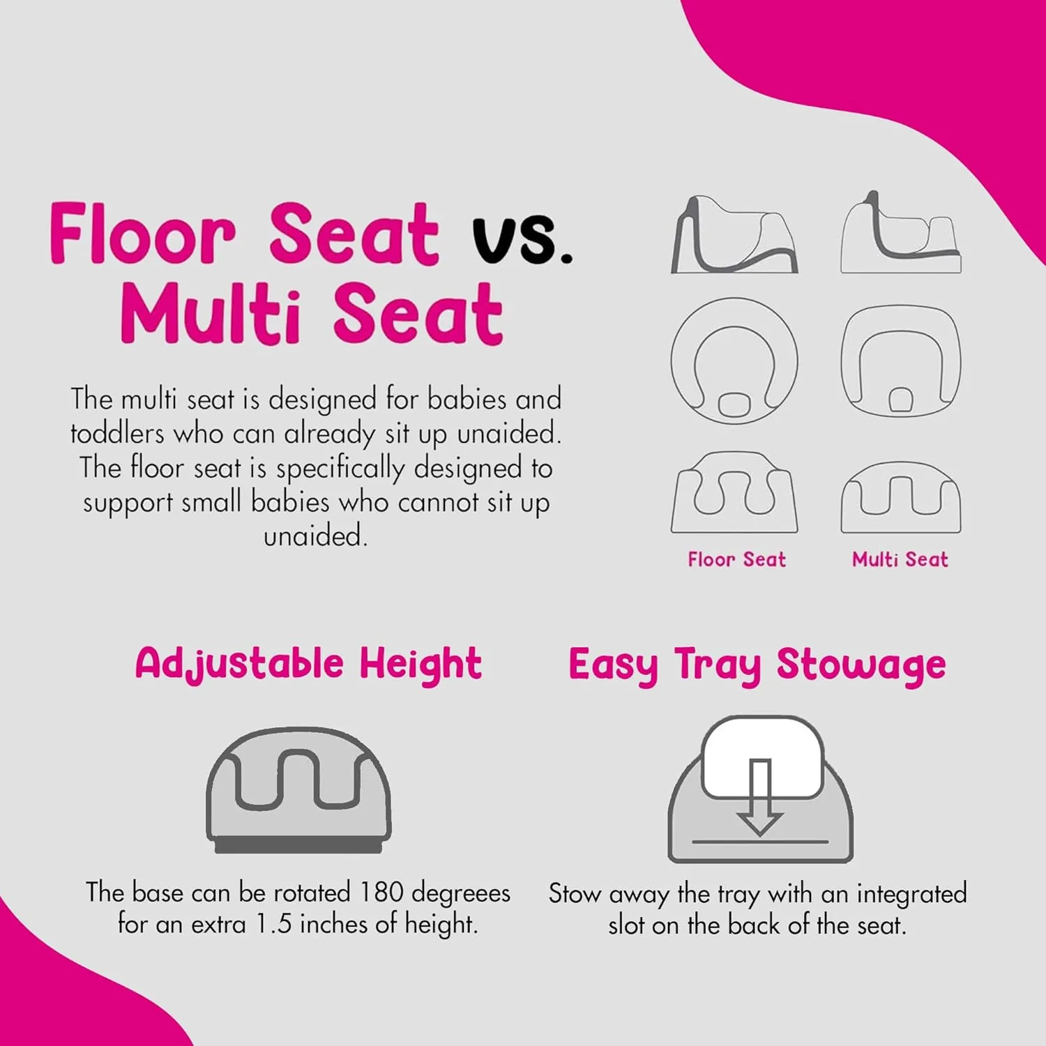 Bumbo 3-in-1 Baby Multi Seat Booster with Feeding Tray, 6-36 Months Old, Taupe - High Chair and Floor Seat Accessory for Babies, Infants, and Toddlers