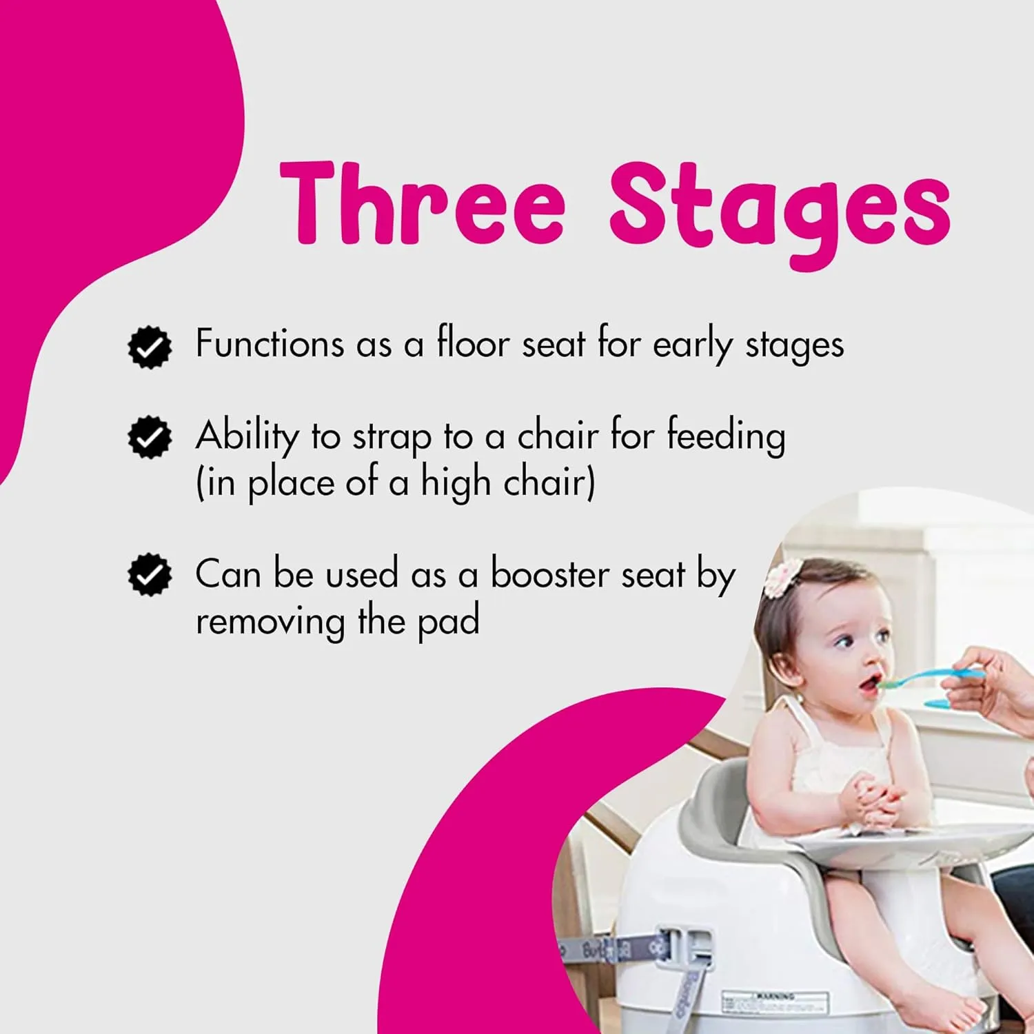Bumbo 3-in-1 Baby Multi Seat Booster with Feeding Tray, 6-36 Months Old, Taupe - High Chair and Floor Seat Accessory for Babies, Infants, and Toddlers