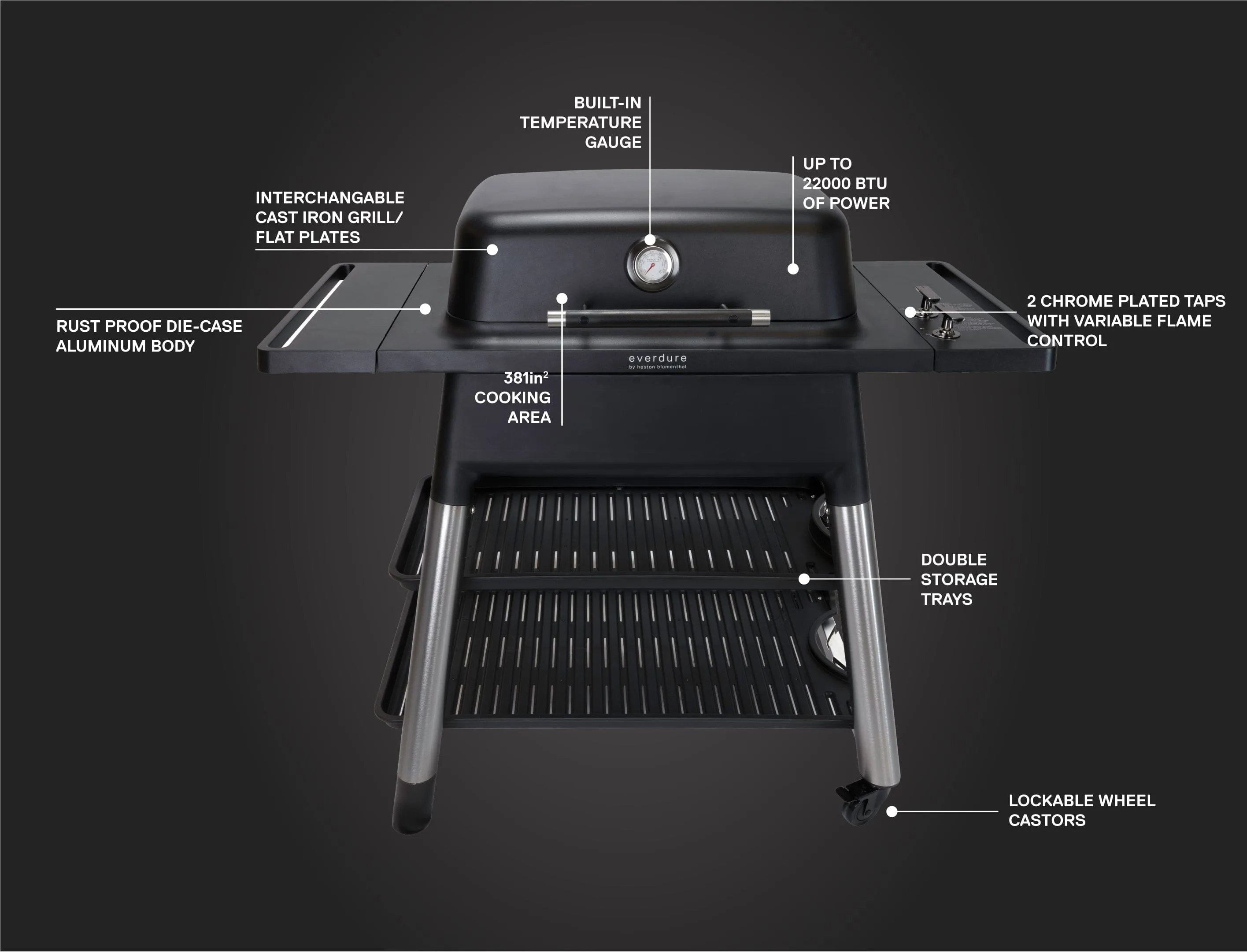 Burner BBQ Everdure 2 Exclusive collection Gas Weather-resistant Force