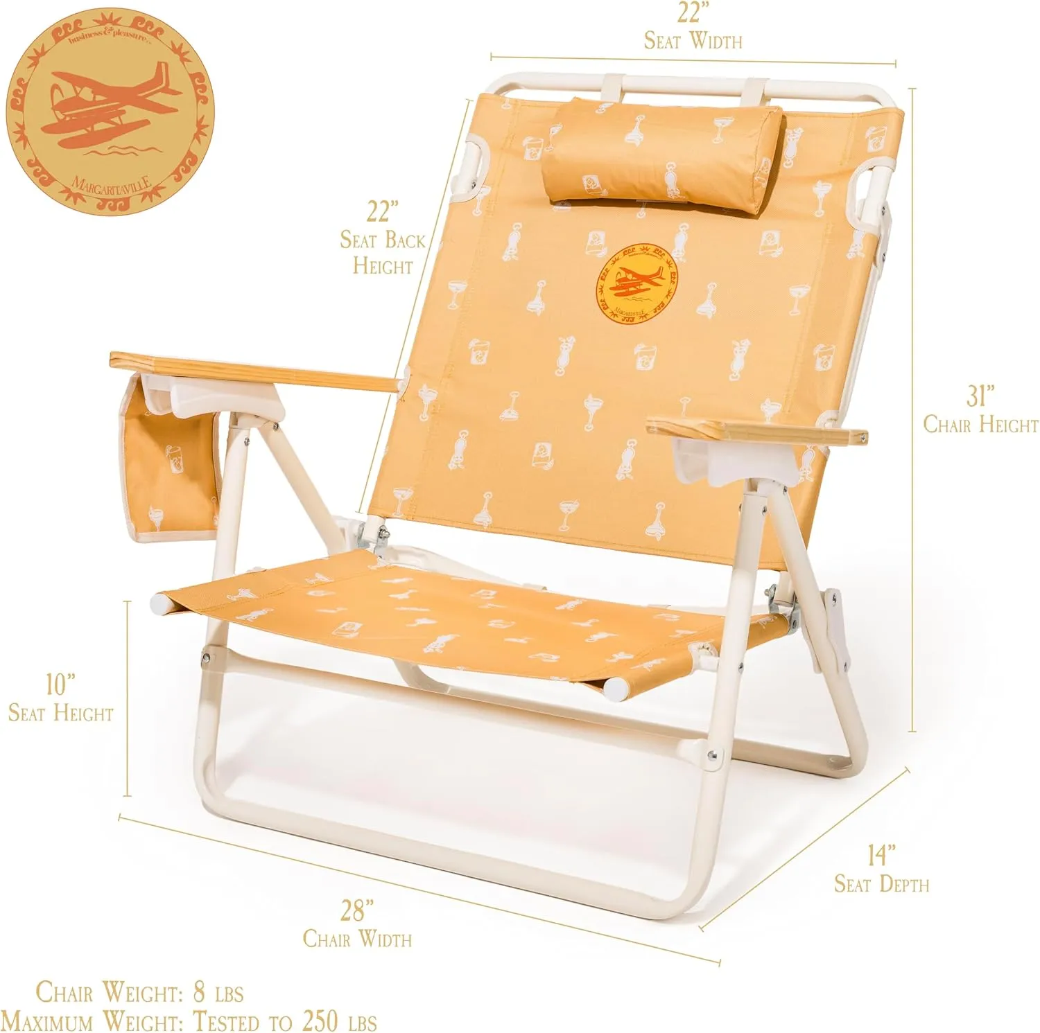 Business & Pleasure Co. Margaritaville Manana Backpack Beach Chair Lay Flat Reclining, Lightweight & Portable, Insulated Cooler Pocket, Hemisphere Dancer Marg