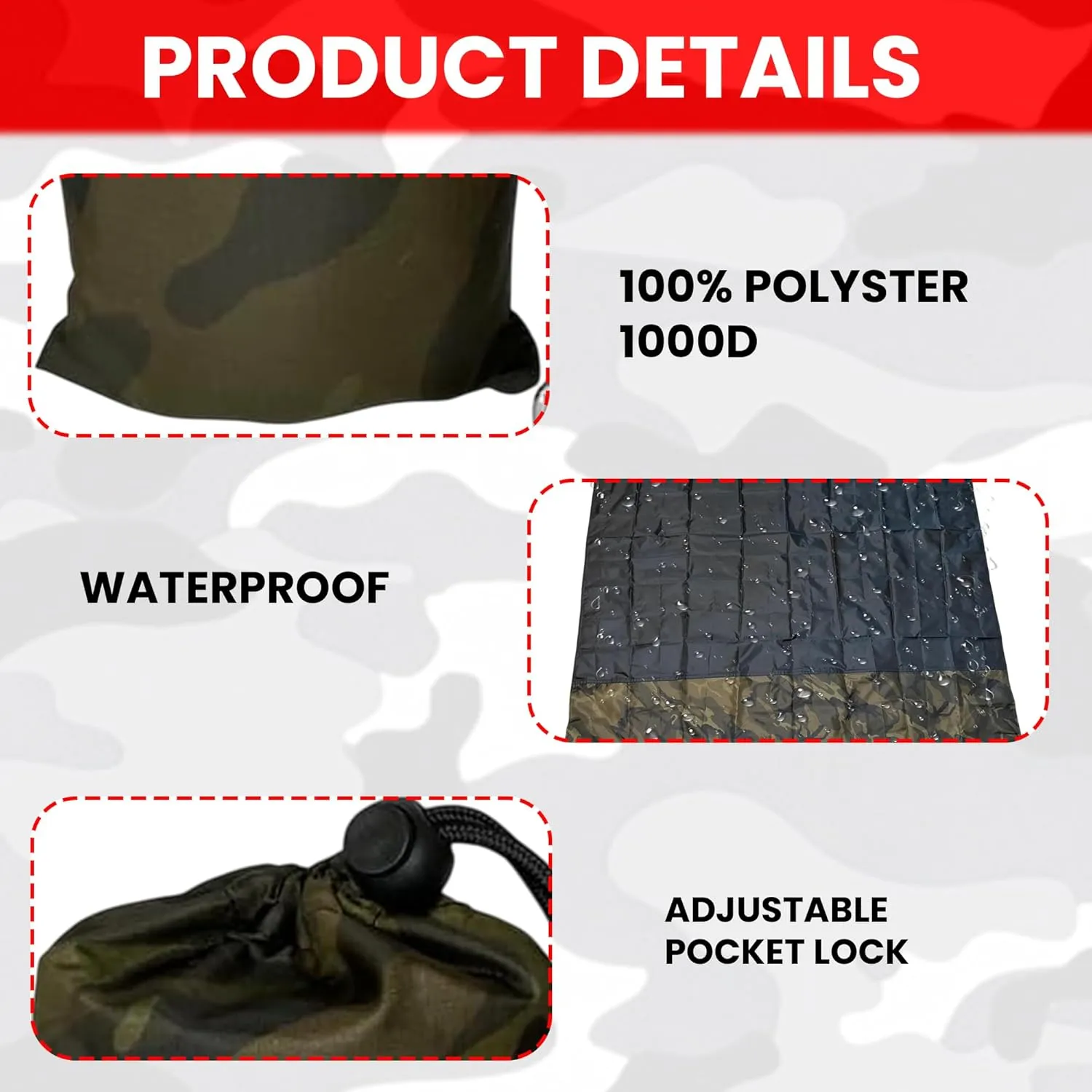 Camo Palm Picnic Blanket - Water Resistant & Foldable Ribstop Fabric Made Blanket with Compact Pocket Loops Style - Easy to Carry - Ideal for Travel, Beach, & Camping & Outdoor Use