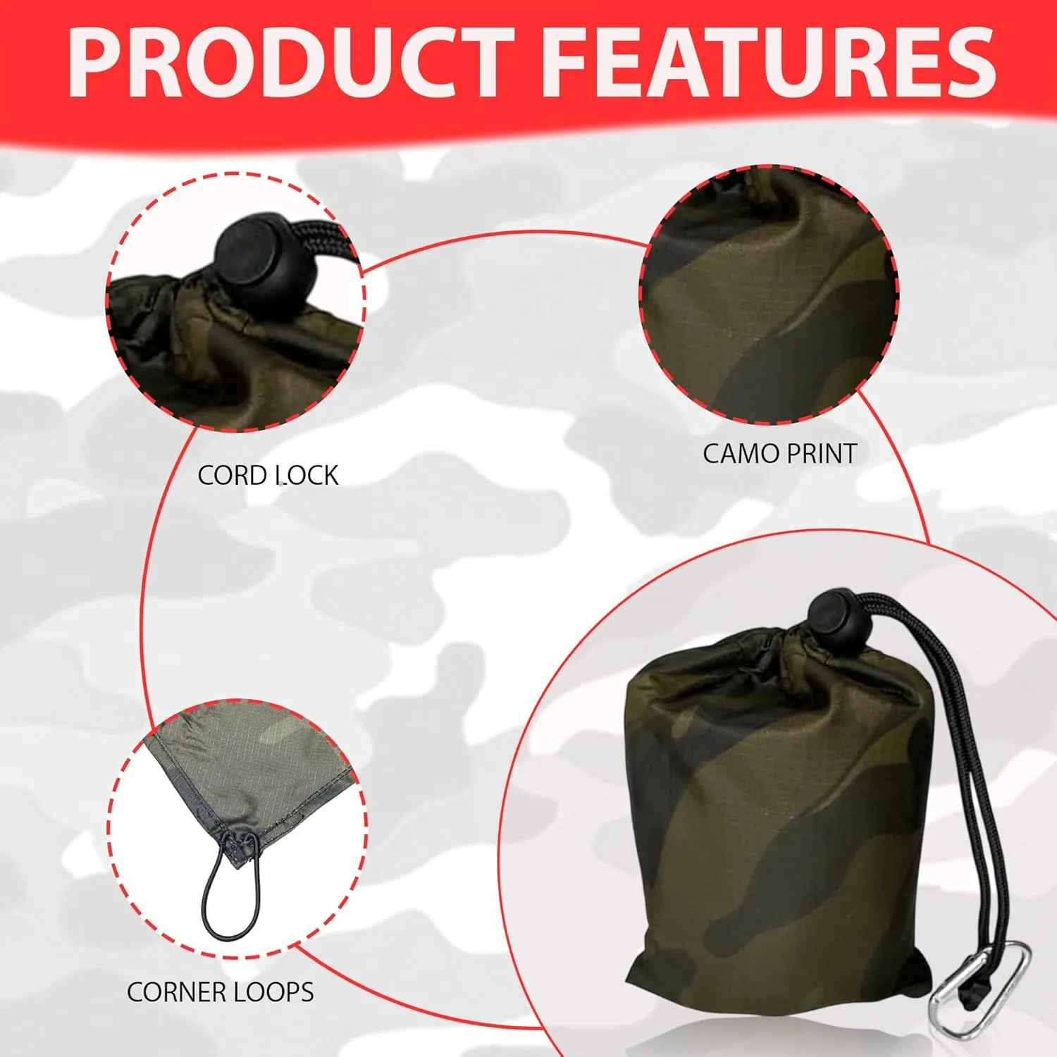 Camo Palm Picnic Blanket - Water Resistant & Foldable Ribstop Fabric Made Blanket with Compact Pocket Loops Style - Easy to Carry - Ideal for Travel, Beach, & Camping & Outdoor Use
