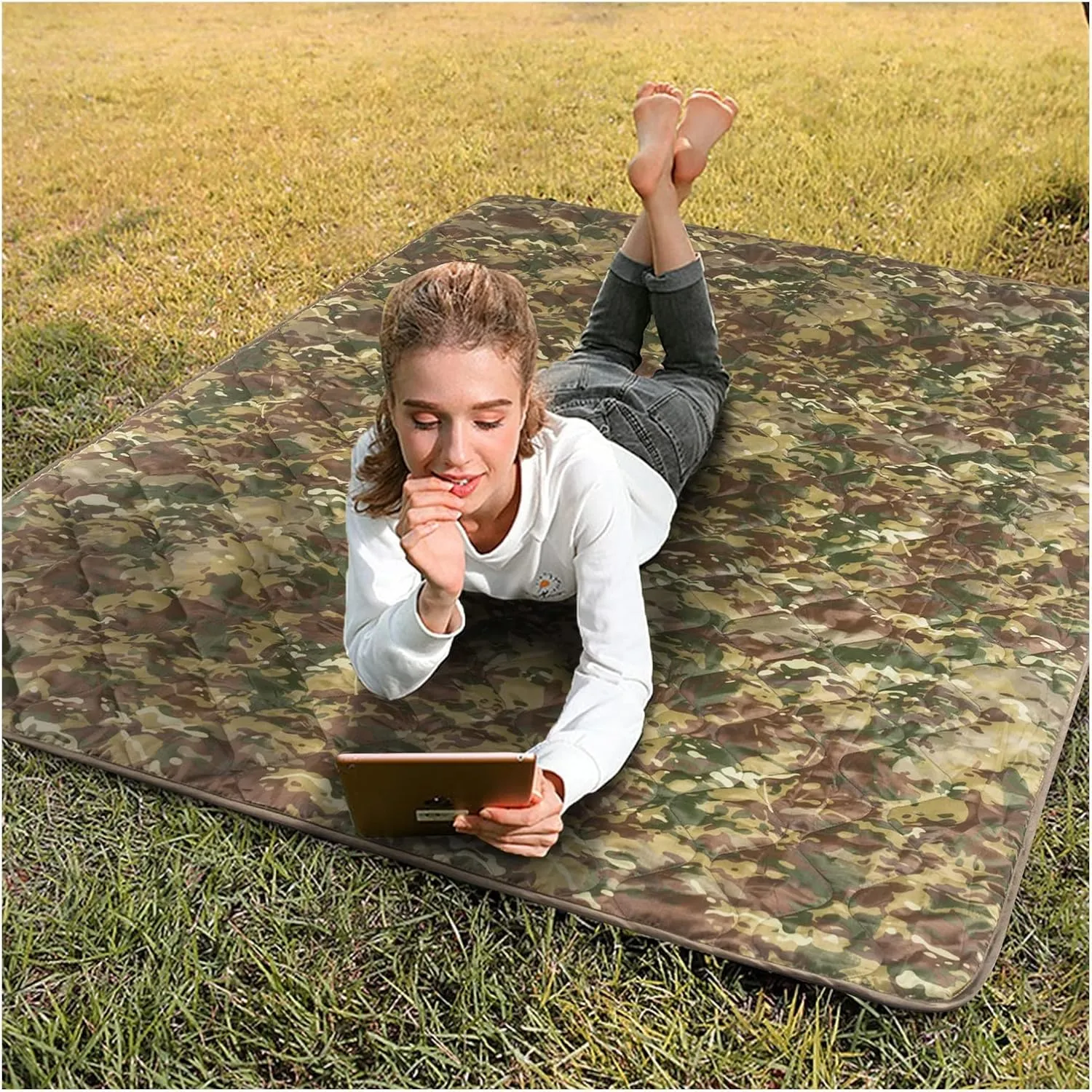 Camouflage Quilt Camping Blanket Beach Hiking Tourist Mattress Pad Portable Travel Picnic Mat Ground Sheet Sleep Cover (Color : Tree, Size : A)