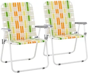 Camping Chairs, Patio Lawn Webbed Folding Chair Set of 2, Portable Lawn Chairs Beach Chairs for Camping Fishing Yard Garden Dining Poolside BBQ