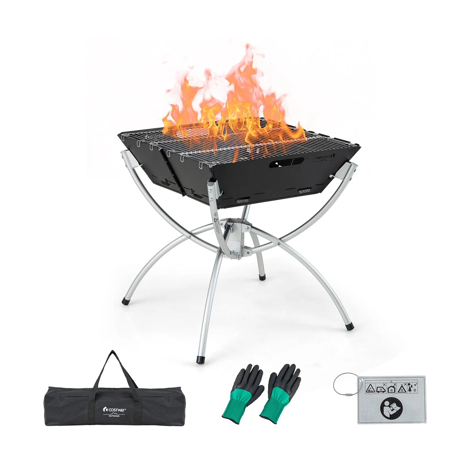 Camping Fire Pit Cooking Grills with Carrying Bag and Gloves
