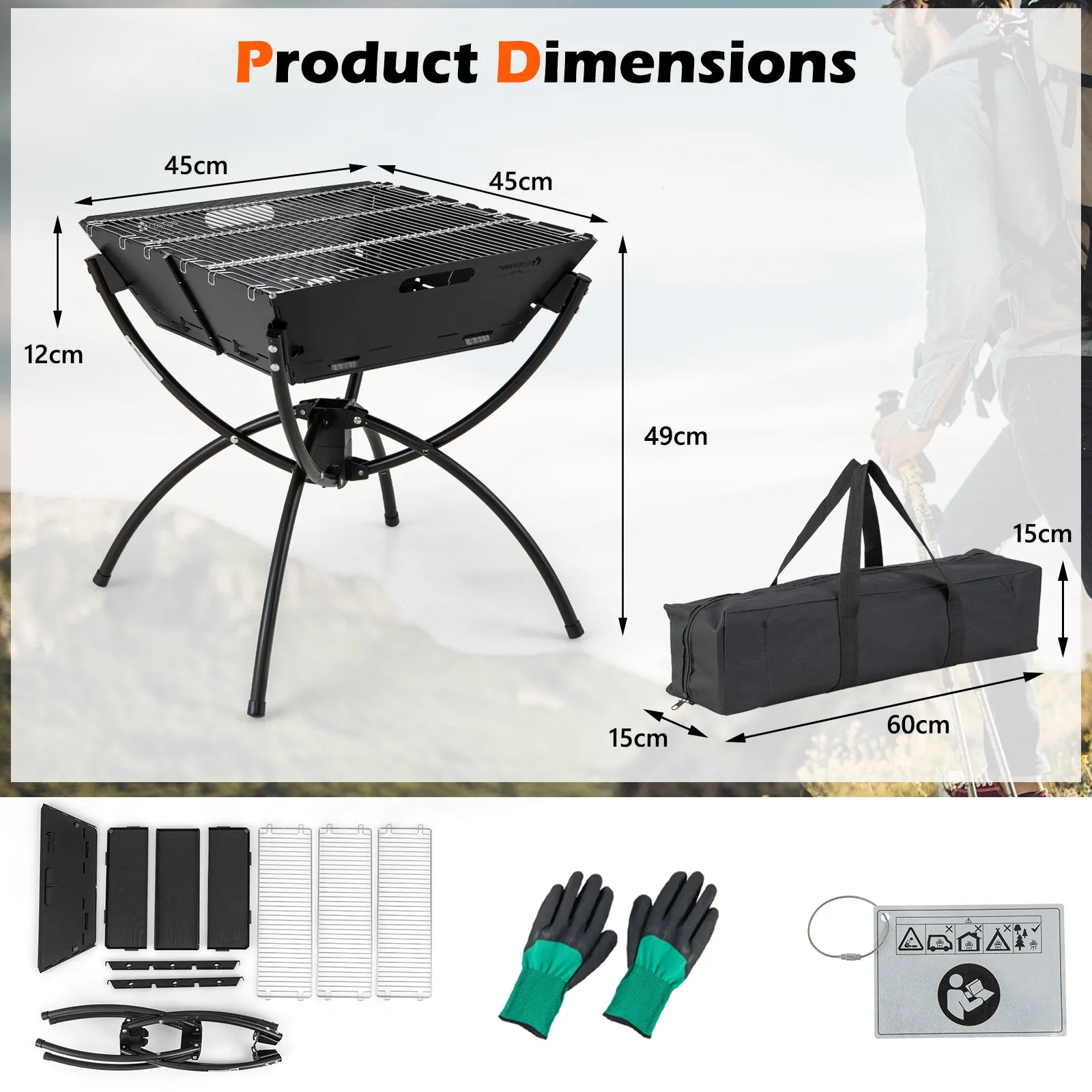 Camping Fire Pit Cooking Grills with Carrying Bag and Gloves