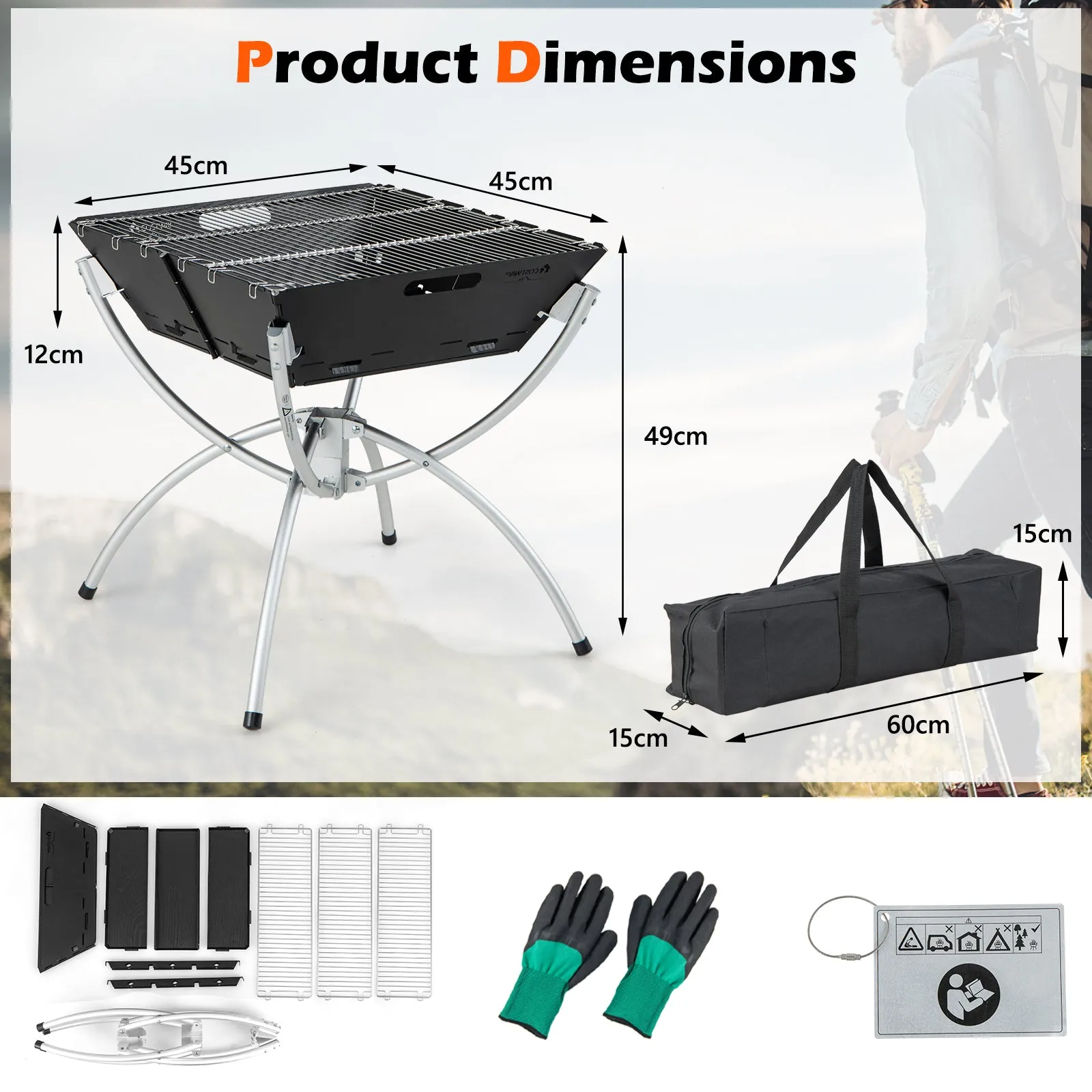 Camping Fire Pit Cooking Grills with Carrying Bag and Gloves