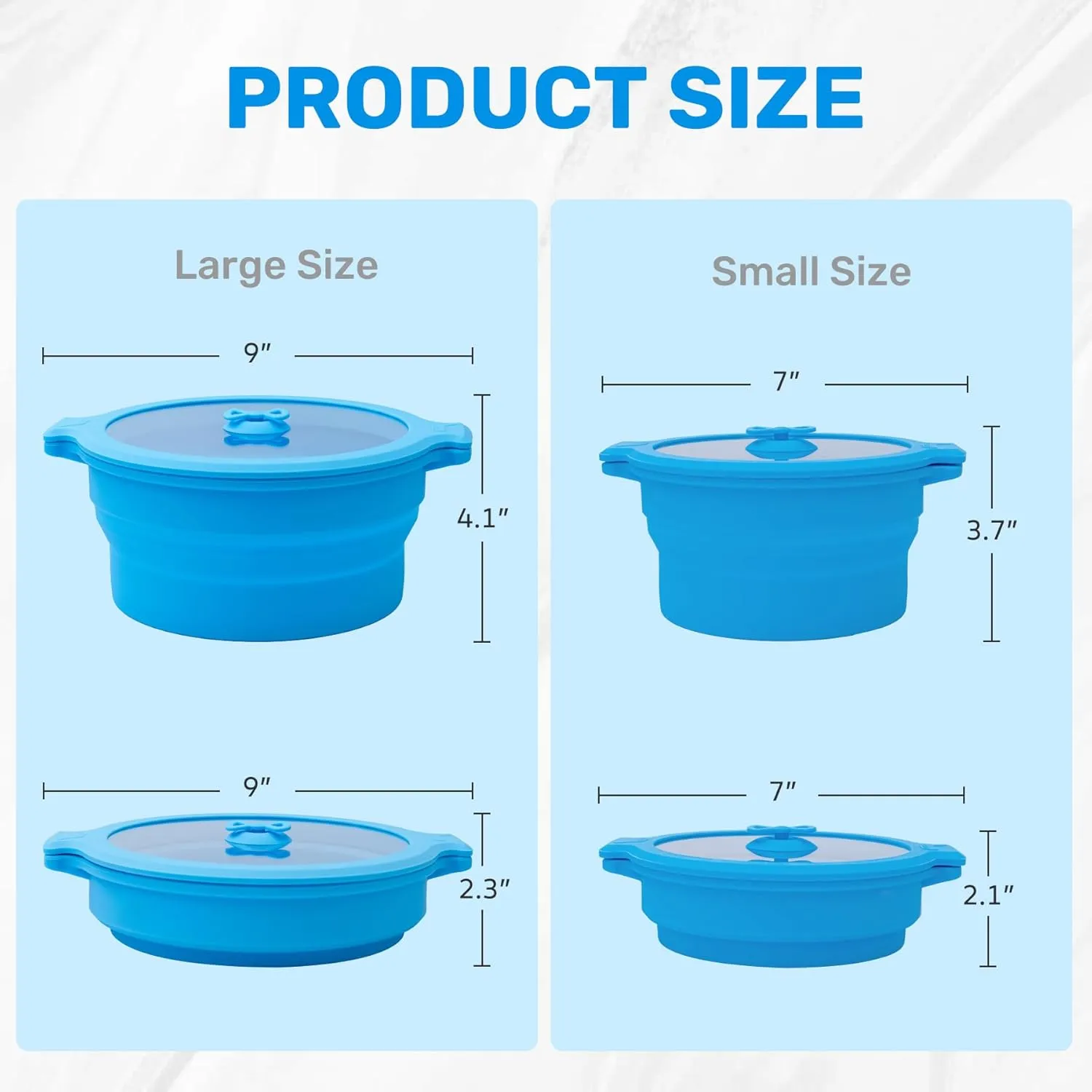 Camping Silicone bowls with Lids Collapsible Bowls for Camping Microwave Collapsible Food Storage Travel Bowl for Outdoor Hiking Camping Kitchen (Blue 2 Pack 0.8L 1.4L)