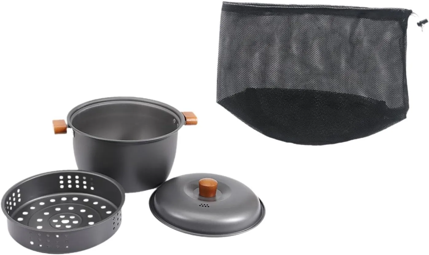 Camping Soup Pot Picnic Stockpot Portable Cookware with Lid Lightweight Tableware Kitchen Utensils with Steamer for Traveling