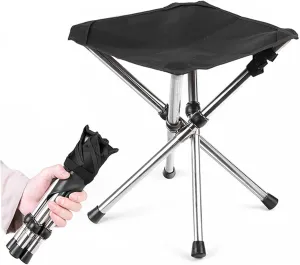 Camping Stool 12.2'' High Folding Camp Stool 220lbs Heavy Loading Tripod Chair Portable Wear-Resistant Fishing Folding Chair for Outdoor Walking Hiking Travel SStool